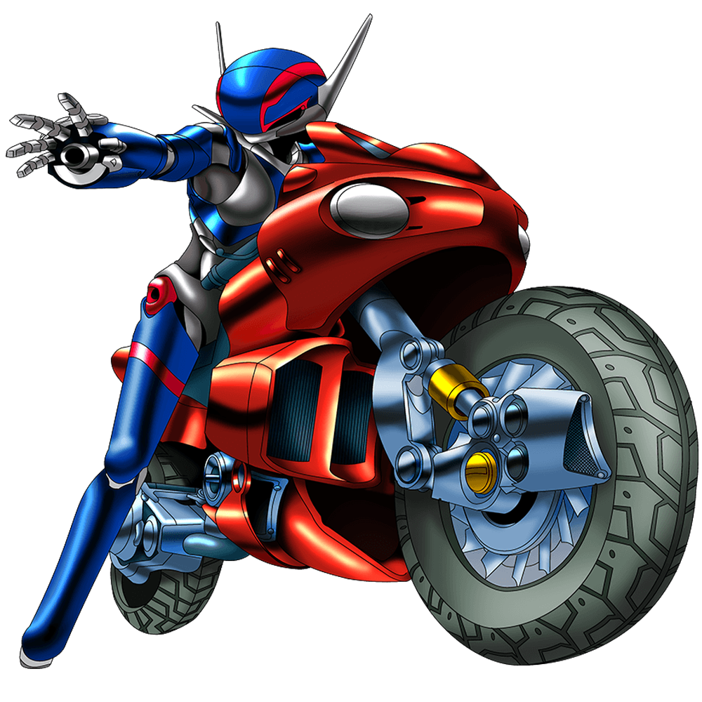 Priss in her Hardsuit, riding her Motoslave